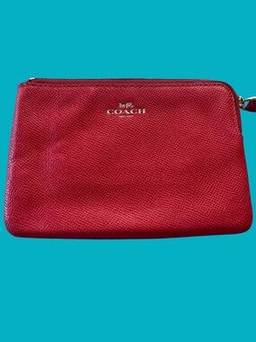 Coach Bright Red Crossgrain Leather Wristlet